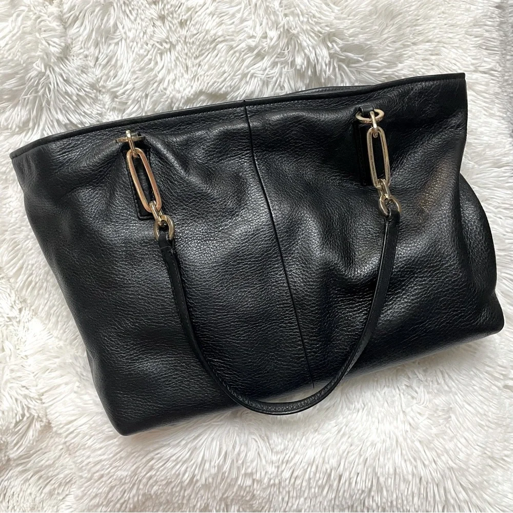 Vintage ❤️ Coach Soft Pebbled Leather Black & Gold Classic Shoulder Tote Bag EUC - Picture 7 of 14